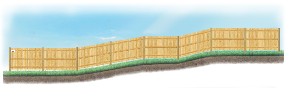 A stepped fence on sloped ground in Twin Cities, MN Minnesota
