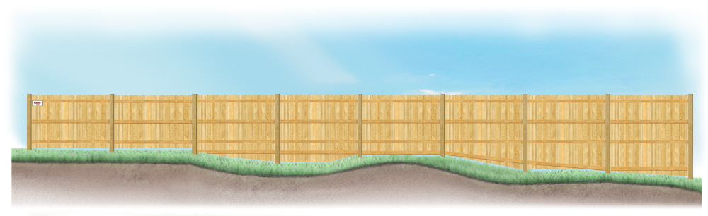 A stepped fence on sloped ground in Twin Cities, MN Minnesota